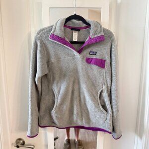 Patagonia Women’s Snap-T Fleece Pullover – Gray with Purple Trim – Size M